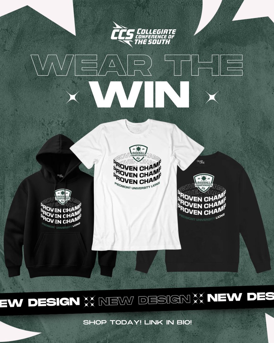 CCofSouth's tweet photo. Gear fit for CHAMPIONS 🏆⚾️

After a dominant run and a huge Regional Championship win in Danville, @PiedmontLions are bringing the hardware home — and now it’s your turn to rep the title.

CCS Baseball Championships gear is officially LIVE 🔥

Don’t miss your chance to grab the gear and celebrate with the Lions. Link in bio 🔗

⚾️ | #WeAreTheSouth | #CCSChampionships | #CCSBSB