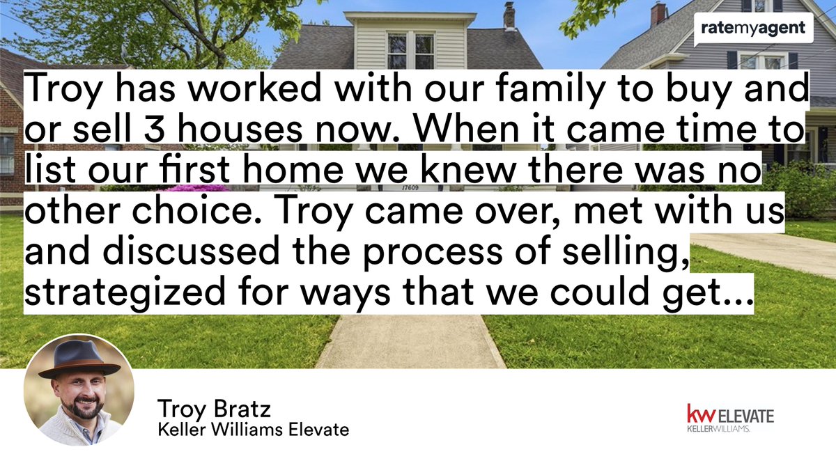 TBratz's tweet photo. My latest RateMyAgent review in Cleveland.

https://t.co/ik9EiybJZn

... @TroyBratzKW (216)702-2196
#ratemyagent #realestate #KellerWilliamsElevate #BUYaHouse #SELLaHome #INVEST #RELOCATE
🛌 3 🛀 3 🚘 25★★★★★ https://t.co/iubvlBf1SB