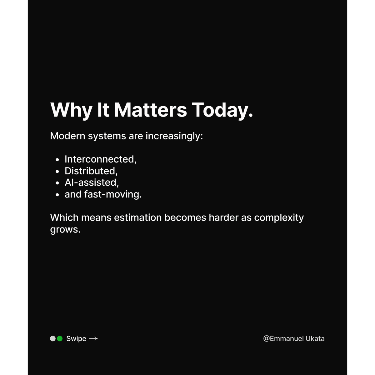 katadevdesign's tweet photo. The deeper I study software engineering, the more I realize: 

Complexity doesn’t only affect systems, it also affects our ability to estimate them accurately. https://t.co/Az0dobU3v8