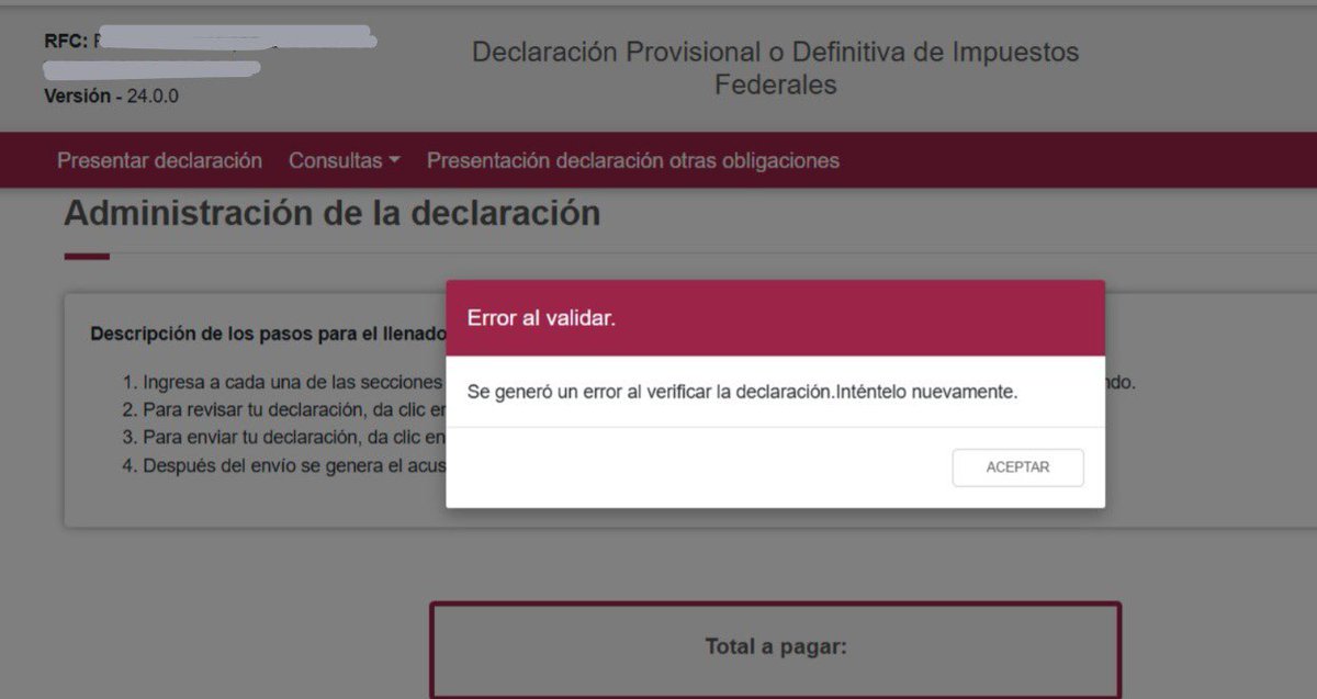 CPjcdp's tweet photo. @SATMX Desde ayer no se puede presentar Pagos Provisionales, cuando lo van arreglar ? @Claudiashein @Hacienda_Mexico https://t.co/i8gpsdYNXf