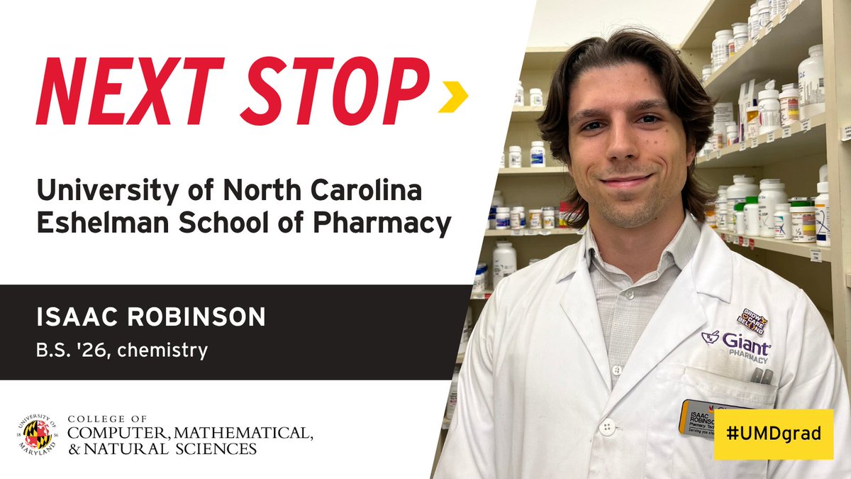 UMDscience's tweet photo. This fall, @ChemBiochemUMD graduate Isaac Robinson will begin graduate school at @UNCPharmacy!

Isaac's part-time job at Giant Pharmacy during undergrad cemented his passion for pharmacy, leading him to take a second job at @UMDHealthCenter.

https://t.co/ZQqt8fwYrd | #UMDgrad https://t.co/JbE4YSanUv