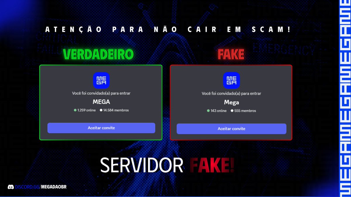 megadaobr's tweet photo. 🚨SERVIDOR FALSO SE PASSANDO PELA MEGA NO DISCORD!

Já estamos em contato com o discord para reportar o servidor falso e resolver isso o quanto antes.

O único link oficial é 👉https://t.co/l5JwgBNePw https://t.co/zQLXP65l5E