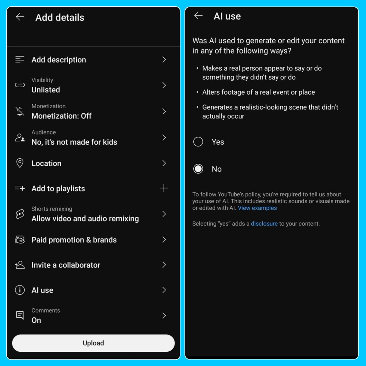 techjalal's tweet photo. YouTube Studio now lets creators mark AI-generated content. https://t.co/W7ZcctUCHy