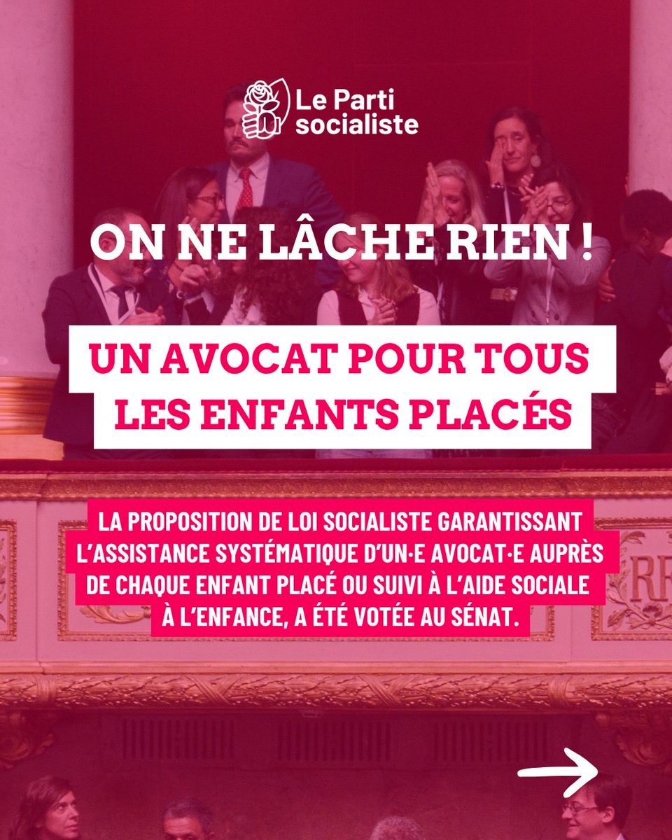 partisocialiste's tweet photo. 📣 Un avocat pour chaque enfant de l’ASE : la loi socialiste initiée par @aydahadi vient d’être adoptée au Sénat. 

Le gouvernement s’est engagé à dégager du temps gouvernemental pour une adoption définitive fin juin à l'Assemblée ! Nous mènerons le combat jusqu’au bout ✊ https://t.co/UggDjCDwS6