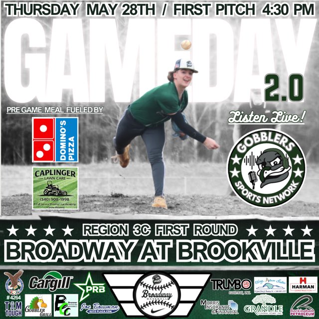 BwayBaseballVA's tweet photo. ✌️Let’s try this again

✅Playoff Time✅
Region 3C First Round 2.0
       👇👇👇
📆 Thursday, May 28
🕐 First Pitch 4:30pm
🆚 Brookville
🏟️ Heritage HS
🌡️ 81° ☀️ 
🎟️ Ya’ll Come!
📻 https://t.co/sCvzp63amD
📈 https://t.co/uUE4PWzGrz…

#ForTheTown #LaceUp https://t.co/M9BayRnjQi