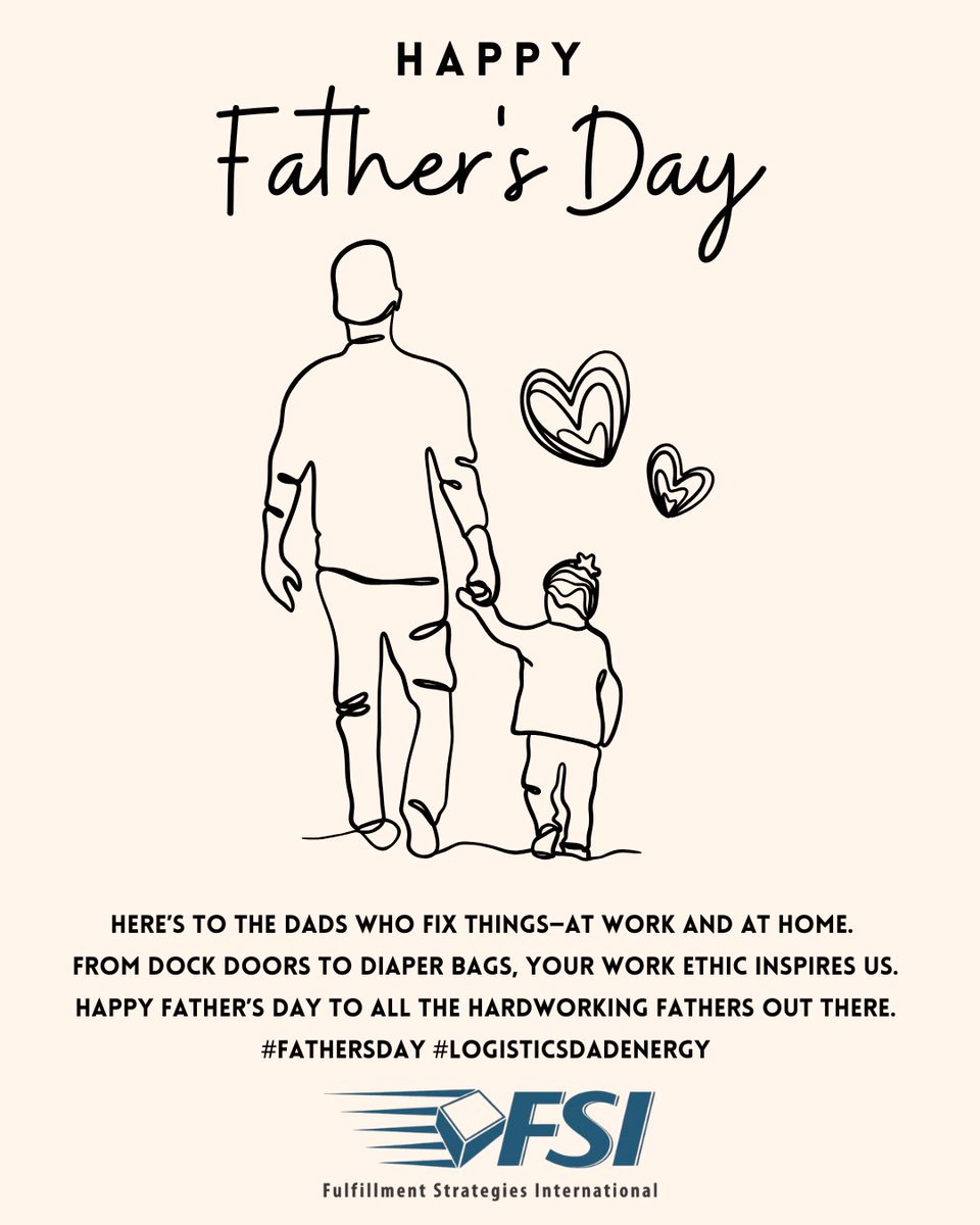 FSI_Delivers's tweet photo. Here’s to the Dads who fix things – at work and at home. From dock doors to diaper bags, your work ethic inspires us. Happy Father’s Day to all the hardworking fathers out there. #fathersday #logisticsdadenergy https://t.co/zZQYLbVRm1