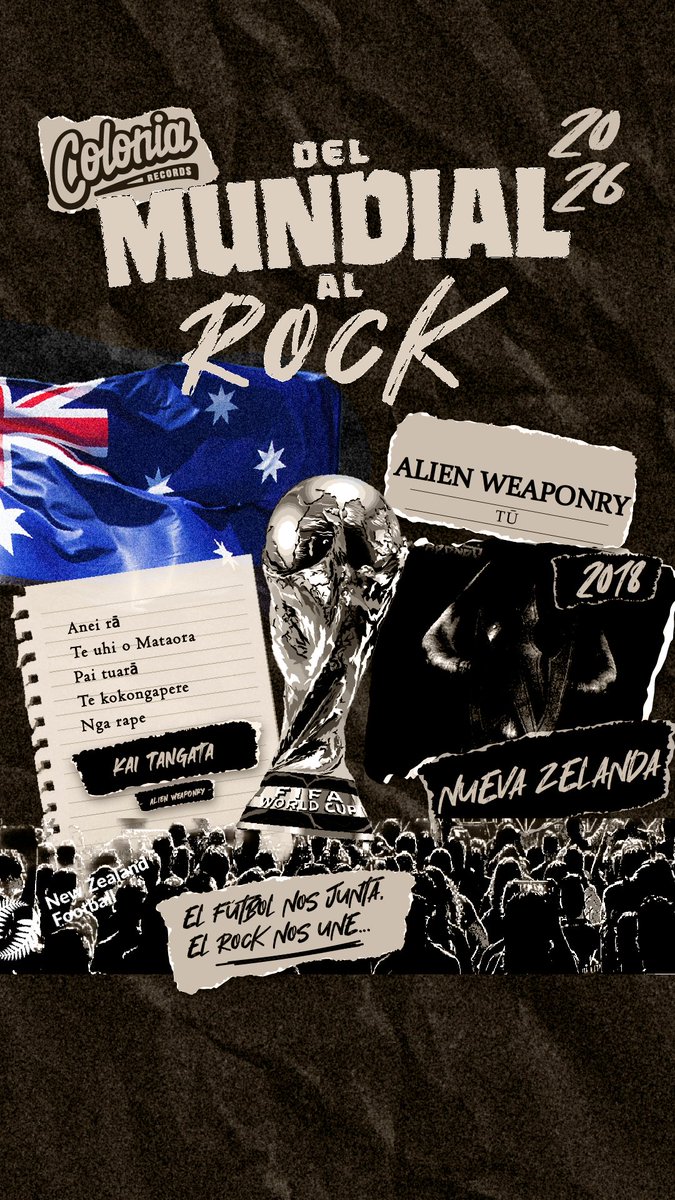 ColoniaRec's tweet photo. Escuchen @AlienWeaponry  de Nueva Zelanda... No importa que tengan que cantar en maorí...
@FIFAWorldCup  @NZ_Football 

#ElFutbolNosJuntaElRockNosUne #FifaWorldCup2026 https://t.co/42fnN1vRoH