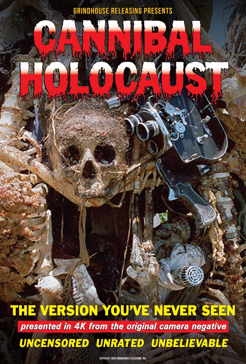 BDisgusting's tweet photo. CANNIBAL HOLOCAUST.

The version you've never seen.

Ruggero Deodato’s cannibal classic Cannibal Holocaust is headed to theaters nationwide from @GrindhouseFilm in a newly restored special edition.

Fully uncensored and restored in its native 16mm aspect ratio. https://t.co/sHcAREx8Ot