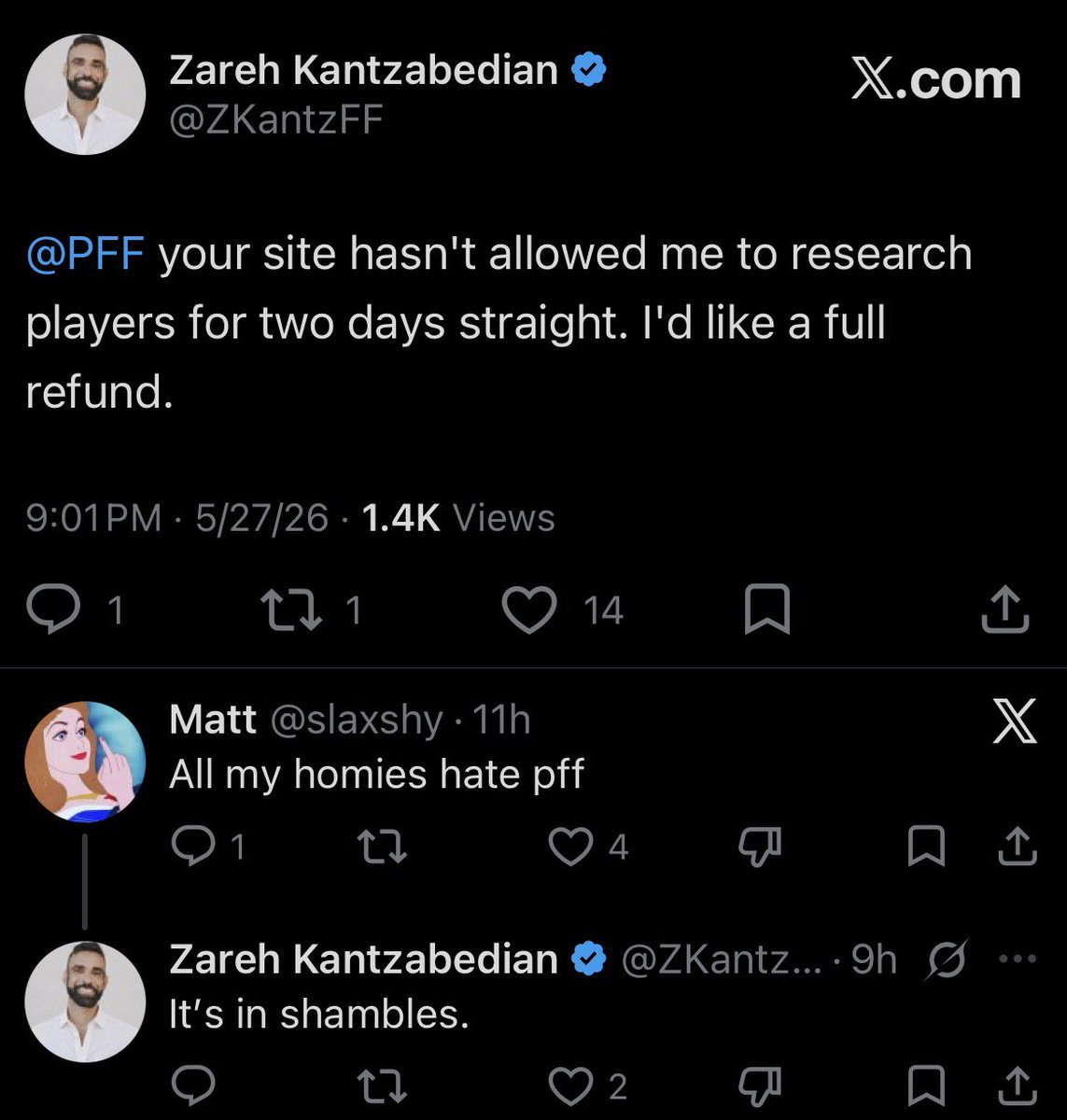 FantasyPtsData's tweet photo. Cancel your PFF sub and show proof to our customer service team to get 20% off any @FantasyPts or @FantasyPtsData subscription https://t.co/cKmJHyH83z