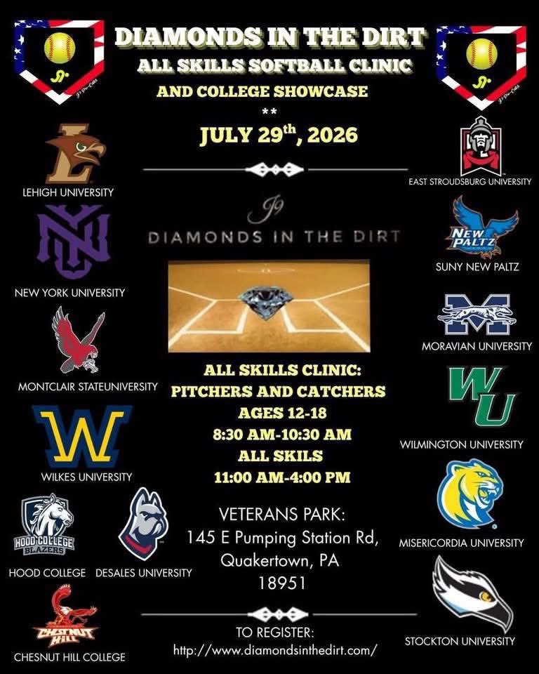 ESUSoftball's tweet photo. Weds, July 29
Softball College Showcase clinic at Veterans Park in Quakertown, PA.
8:30-10:30AM Pitchers/ Catchers 
11-4pm All Skills 
Ages 12-18

To register: 
https://t.co/bbmBTDksl8 https://t.co/SYNlZrsRH8