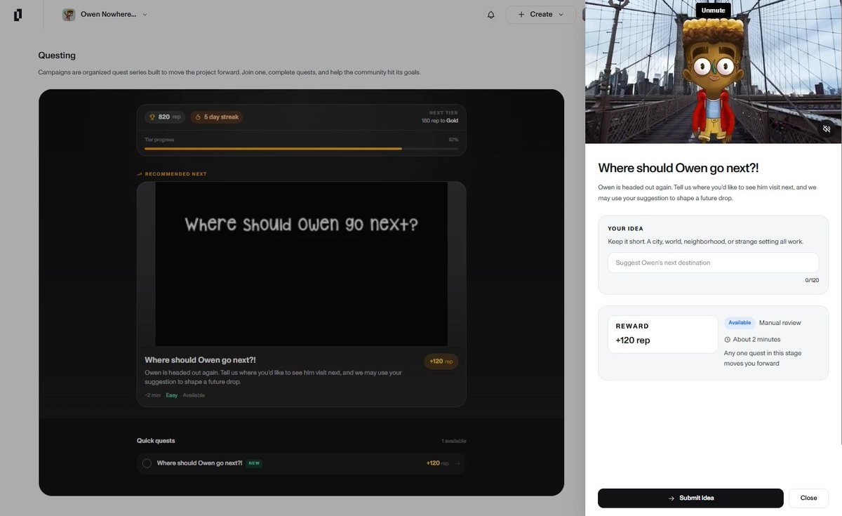 Lamina1official's tweet photo. Fans want to participate. Most platforms only let them react.

Lamina1 Spaces lets creators launch quests, collect ideas, or actual artwork, reward members with rep, and turn audience input into useful signal for future drops.

Example: where should Owen go, next episode? https://t.co/Z9FblDocCp