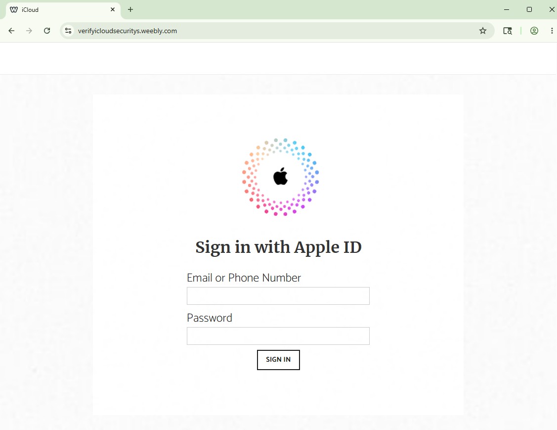 Malwarehunterr's tweet photo. Apple iCloud phishing page hosted on Weebly.

verifyicloudsecuritys[.]weebly[.]com

The site hosts a fake Apple ID login page designed to harvest credentials.
Entered usernames/passwords are submitted to:

verifyicloudsecuritys[.]weebly[.]com/ajax/apps/formSubmitAjax.php

After credential submission, victims are redirected to the legitimate Apple site.

#phishing #apple #icloud #credentialtheft @500mk500