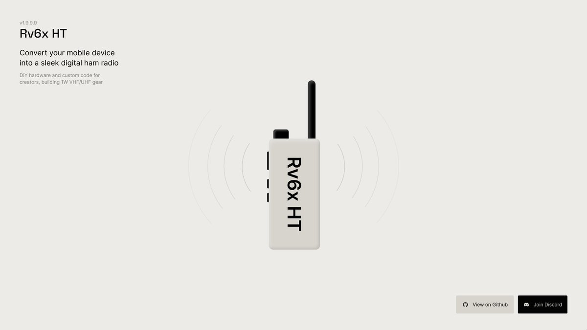 amyboid_'s tweet photo. I got nerd-sniped by a open source project — a full-duplex VHF radio that runs entirely off an Android phone. (https://t.co/xNbe7iDqmJ if you're curious 👀)
So I did what designers do... I built a concept landing page around the idea. Meet Rv6x. 🎙️📡 https://t.co/Is5Q8jFUDn