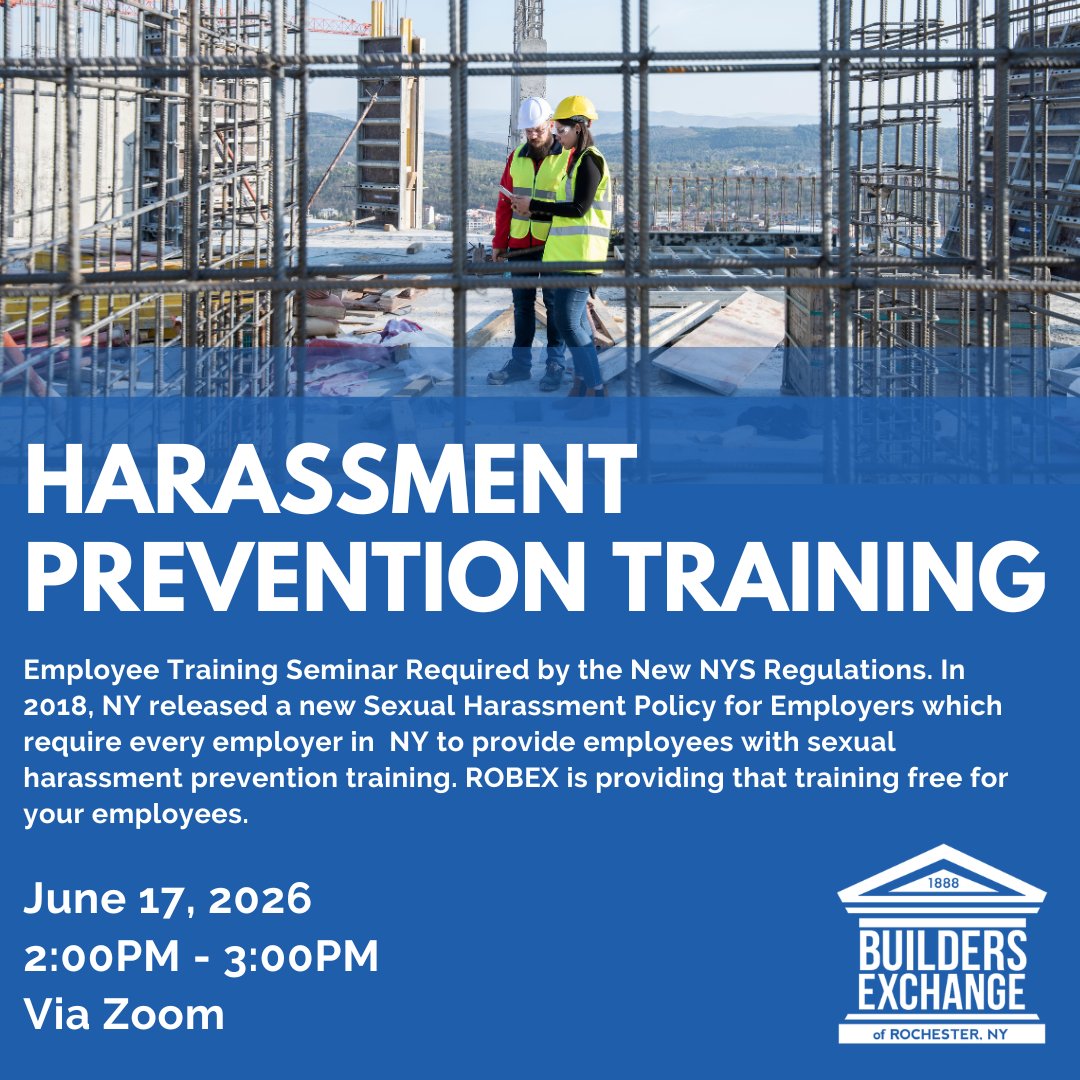 RobexRochester's tweet photo. Join ROBEX on June 17th for Harassment Prevention Training Class. ROBEX Members may attend this NYS required for free!
 
Register: https://t.co/xwTTaZv9vm https://t.co/5u6KCU4hA3