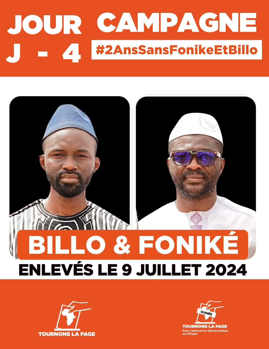 fareinta's tweet photo. #Guinée 🇬🇳 : mobilisons-nous pour la campagne #2anssansfonikeetbillo qui démarre le 1er juin prochain !

Bientôt deux ans que nos camarades Oumar Sylla, alias Foniké Menguè, et Mamadou Billo Bah ont été enlevés par des forces de défense et de sécurité. https://t.co/TBEnbmfRD6