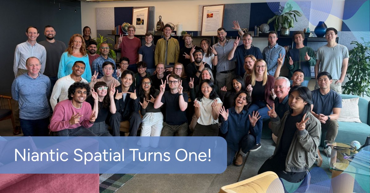 NianticSpatial's tweet photo. One year ago, Niantic Spatial launched with a bold vision: to build real-world foundation models that unlock physical AI for a more productive and resilient world.

Excited for what’s ahead as we continue scaling the real-world model for physical AI!

#NianticSpatial #PhysicalAI #AI #Robotics #Reconstruction #VPS #Scaniverse #Geospatial