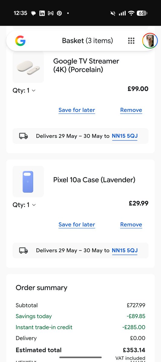 rhiannaash's tweet photo. @madebygoogle
when I add my 15% student discount code it changes the free Google TV streamer to £99.99? Your website says free with pixel 10a, and that it works with promotional codes as long as it isn't a bundle code which student discount isn't https://t.co/dIYq3p63x7