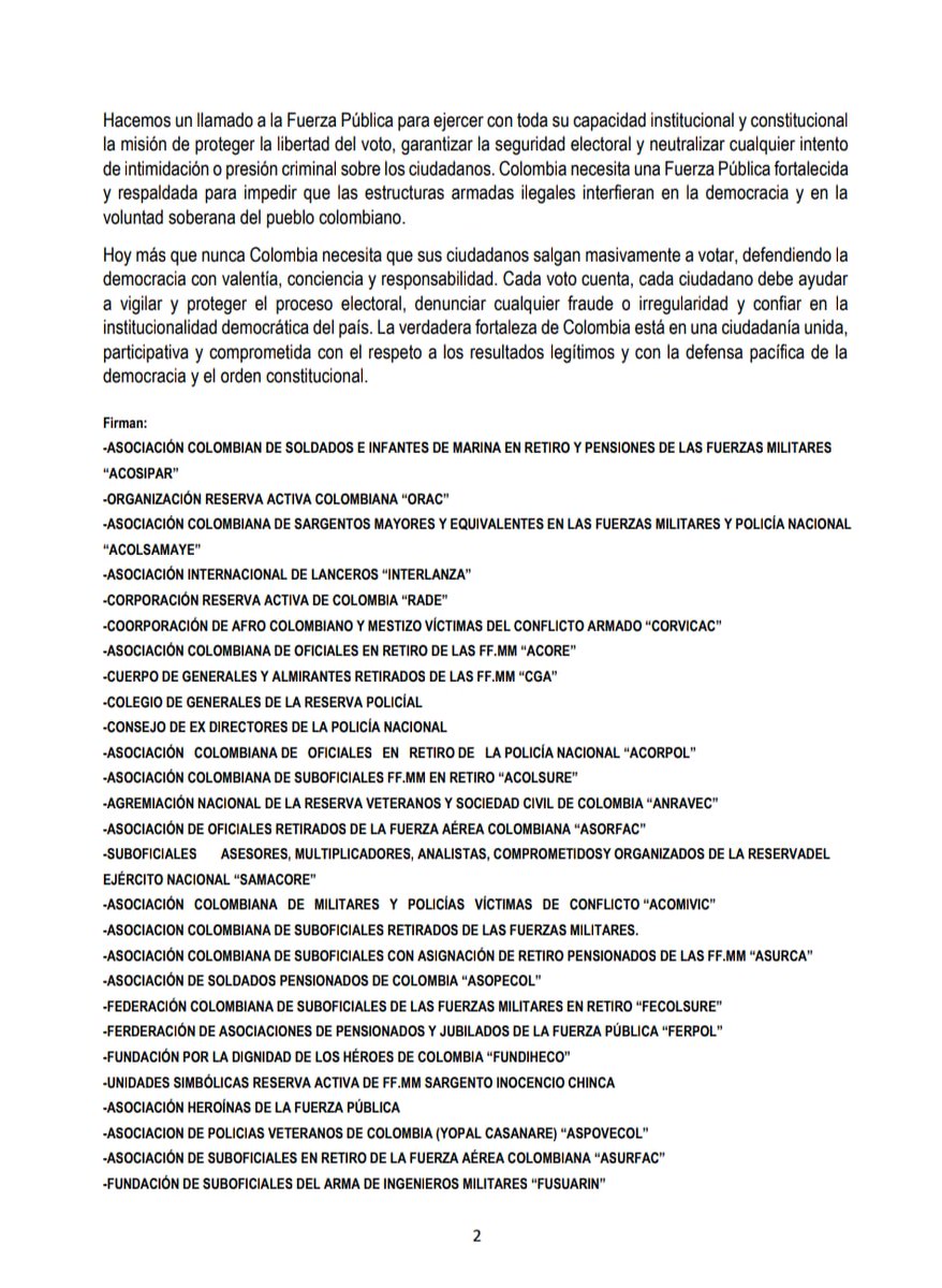 acorecolombia's tweet photo. COLOMBIA EN ALERTA DEMOCRÁTICA
La intimidación electoral, el control territorial criminal, el magnicidio de @MiguelUribeT, los asesinatos y secuestros contra integrantes de campañas de oposición y las constantes descalificaciones al sistema electoral reflejan uno de los momentos más delicados de su historia democrática. Hoy no solo está en juego una elección presidencial; está en juego la libertad del voto, la legitimidad institucional y el futuro democrático de #Colombia.

Invitamos a todos los colombianos y medios de comunicación a conocer y difundir esta reflexión nacional sobre los riesgos que enfrenta nuestra democracia de cara a la elección presidencial.

La democracia no puede quedar bajo la sombra del miedo, la violencia y la presión criminal.