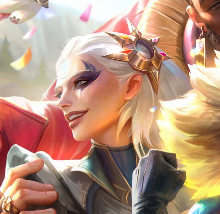 ttwisted35's tweet photo. Graves has a card on his earing referencing Twisted Fate
Diana has the solari crest referencing Leona
Neeko has a tooth and some jewls to reference Nidalee
K'Sante has Tope's bow https://t.co/4PoWA07dWS