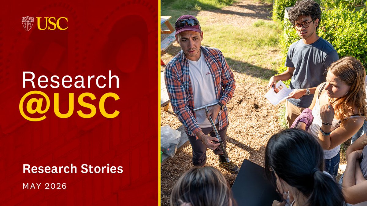 USC's tweet photo. From breakthroughs in Alzheimer’s research to a historic investment powering AI innovation across USC, researchers are expanding how technology and human experience intersect. Explore the May 2026 issue of Research@USC for this month’s most impactful discoveries: https://t.co/ZMVwLKnjSw