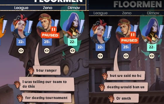 phunkpai's tweet photo. seeing a few misleading replies:

zeno / floormen wanted to use it for Deathy's tournament last weekend, not the Walmart open this weekend.

there's no evidence to suggest it would be used in the walmart tournament, but the mix up is understandable with back-to-back weekend tournaments
in-game: "but we said no bc deathy would ban us or smth" correctly aligns with zeno's tweet about "didnt want to abuse it because it would be banned and lead to a DQ"

AVERAGE said it best when if MLC really cared about competitive integrity, they'd tell the TOs or just do it in the lower stakes BO1 instead of waiting for a BO3 Final they haven't won in weeks (Friendly Esports Banter Don't Get Too Sensitive Over That Last Part).

Devils advocate: Any team who knew about this strategy should have asked the TOs about it ahead of time.