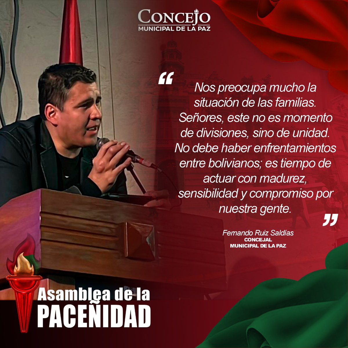 TuConcejoLP's tweet photo. 🏛️ ¡Es momento de unidad, no de divisiones! 🤝 Ante la crisis que viven nuestras familias, el concejal Fernando Ruiz Saldías pide actuar con madurez y sensibilidad. En la #AsambleaDeLaPaceñidad reafirmamos el compromiso por nuestra gente. ✅

#TuConcejoEscucha #LaPaz https://t.co/0KyjoJRhwI