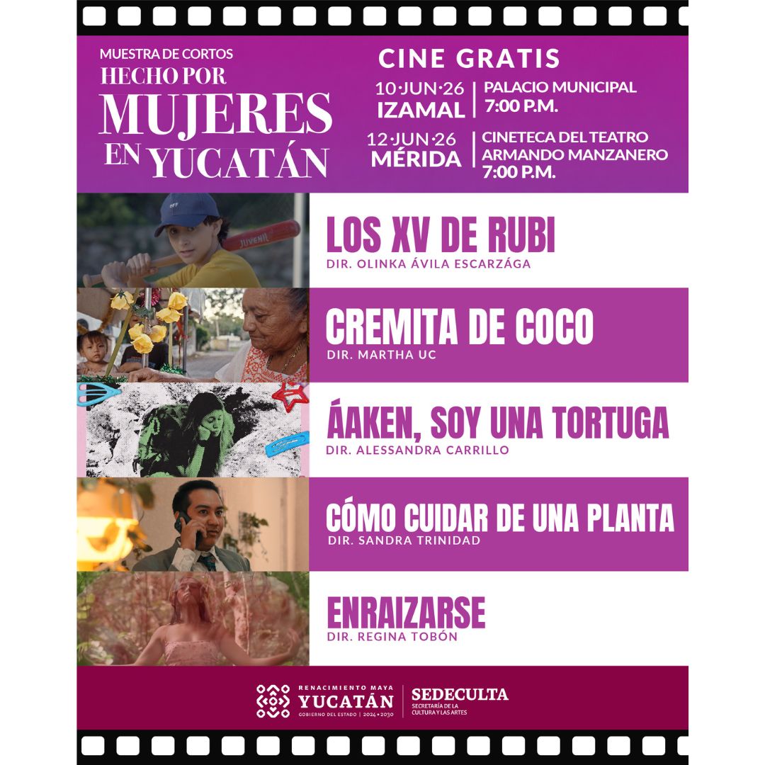 SedecultaYuc's tweet photo. 🎬 Ven a la Muestra de Cortos Hecho por Mujeres en Yucatán.
La Sedeculta presenta una muestra de cortometrajes realizados por cineastas. 
📅 10 de junio | 🕖 19:00 h
📍 Explanada del Palacio Municipal de Izamal
📅 12 de junio | 🕖 19:00 h
📍 Cineteca del Teatro Armando Manzanero https://t.co/D6PLbX9nyY