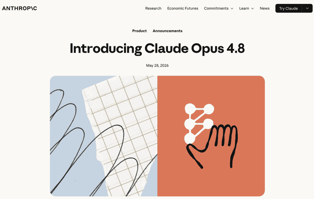 MS_AI_Network's tweet photo. .@AnthropicAI has launched Claude Opus 4.8, an updated AI model focused on improved coding, reasoning, reliability, and long-task collaboration. The release also adds dynamic workflows, effort controls, and API updates for developers. https://t.co/8A4d6LNwLj https://t.co/UMPvRfyAYt