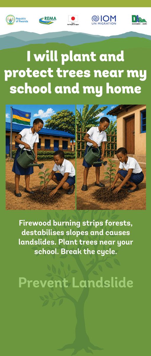 Duhamic1's tweet photo. DUHAMIC-ADRI and @IOMRwanda  are training students in @MusanzeDistrict  and @GakenkeDistrict  on climate change adaptation and mitigation practices to help them become change agents in environmental protection, disaster risk reduction, and clean energy promotion within their schools and communities.

The training is conducted through the project “Enhancing Adaptation and Mitigation Capacities to Climate Change and Extreme Weather Events in Rwanda,” implemented by DUHAMIC-ADRI in partnership with IOM Rwanda and REMA Rwanda, with funding from the Government of Japan.