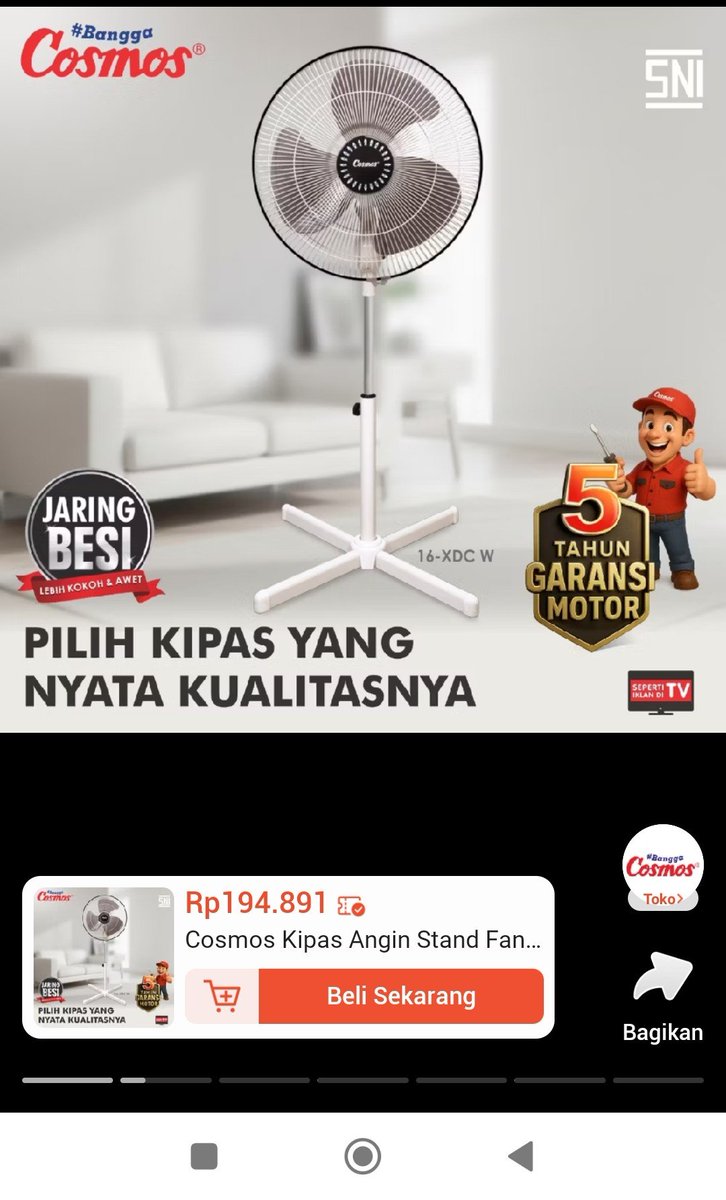 blirsful's tweet photo. Kipas angin awet tahan lama
Turun Harga ❤️‍🔥 
Cek akun shopee kalian kebagian voucher scroll jugaa??

Cosmos Kipas Angin Stand Fan 16-XDC new series 
Rp194.891
Biasanya up 200 ribuan 😭 https://t.co/401aRv79Je https://t.co/2iebRlHf1u
