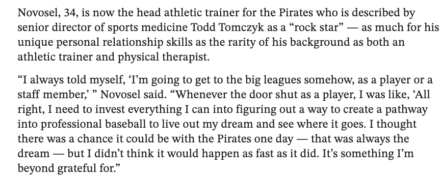 PBATS's tweet photo. The @Pirates head athletic trainer Luke Novosel is leading a young staff in #Pittsburgh and working every day in his dream job. 

Read more here via @TribLIVE: https://t.co/OpyPKldr9u https://t.co/j2GhPC6fTh