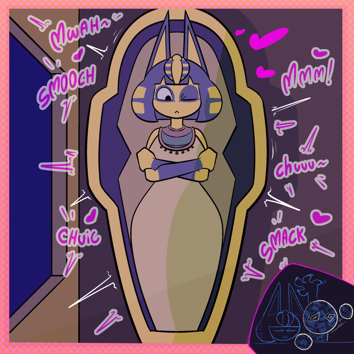 LeMK210's tweet photo. Another big Comm for @Refresher_124 
This time featuring Ankha smooching an anon
You can't never escape from the funny dance cat 😼 https://t.co/KPksK0q2d8