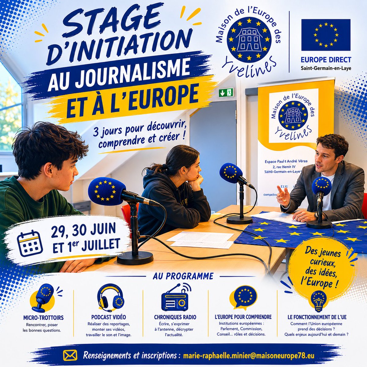 MdEYCIED's tweet photo. 🎙️Plus que quelques places pour notre prochain stage d'initiation au journalisme et à l'Europe ! Inscrivez-vous... https://t.co/o45JGxVRxU