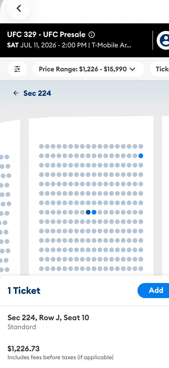 TButchermd's tweet photo. $1200 for the cheapest upper deck ticket during today’s presale. Go fuck yourself @ufc https://t.co/czyt7KzmZd
