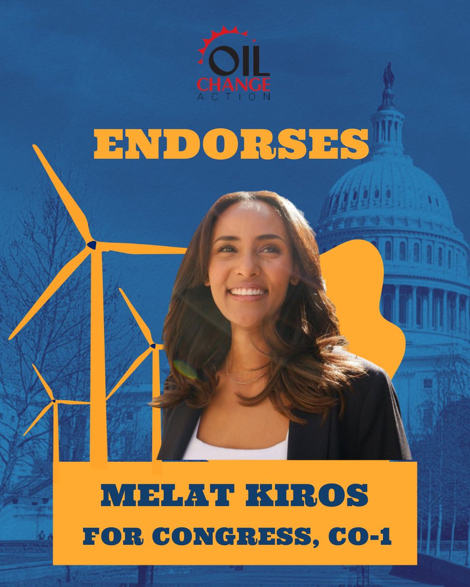 OilChangeAction's tweet photo. 💥 We just endorsed Melat Kiros for Congress in CO’s 1st District, a young, progressive lawyer + community organizer challenging a 30-yr incumbent.

@MelatKirosCO isn't taking fossil fuel money. She supports a Green New Deal. She's the clear climate champ in the race. Vote Melat! https://t.co/Rvoj9r3ATz
