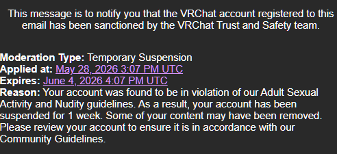 ROOTBEEROFF's tweet photo. Damn @VRChat , banning left and right. Being banned for an avatar I didn't use in over a year, and it's private https://t.co/gAknDLTzbL