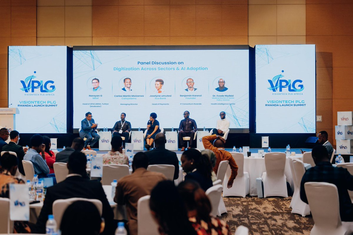 IGIHE's tweet photo. Concluding the VisiontechRwandaLaunchSummit, industry leaders from finance, healthcare, technology, and digital consultancy came together to explore how digitization across sectors and AI adoption are shaping Rwanda’s future.

The discussion underscored the power of cross-sector collaboration in accelerating innovation, strengthening service delivery, and building a smarter, more connected digital economy.