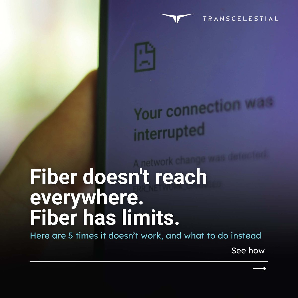 trans_celestial's tweet photo. Fiber is the right answer most of the time. It's the wrong answer when:

- The quote comes back at $100K+ for a 1,000-foot run
- The carrier timeline is 12 to 18 months and you need it in 30 days
- The right-of-way is owned by someone who won't let you trench
- You're replacing a leased dark fibre line that just doubled in price

Most people hear this and think: edge case.