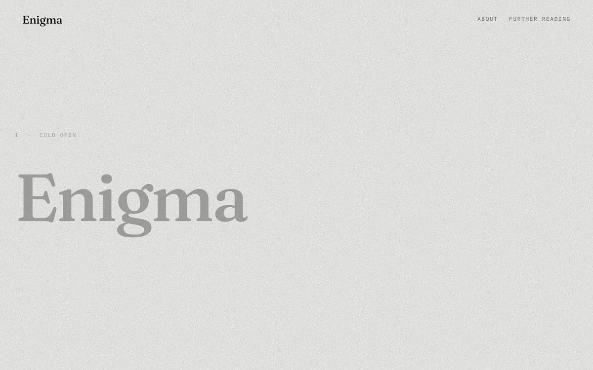 siteseegallery's tweet photo. Enigma | by @MrRoryFlint https://t.co/GLQ2JspxGn #webdesign #designinspiration https://t.co/6Vsue1zW5f