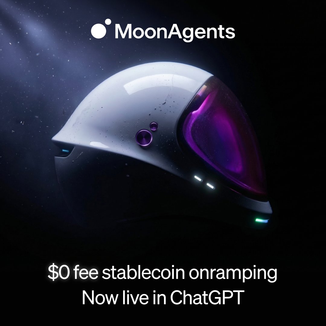 moonpay's tweet photo. BREAKING: $0 fee stablecoin onramps are live in ChatGPT!

🔎 Search "MoonPay" in ChatGPT Apps and connect

💬 Ask ChatGPT to buy your favorite stablecoin

💰 Use Apple Pay, Venmo, PayPal, and more

💸 Send your stablecoins to any crypto wallet

No fees, no spread, moon that 🚀 https://t.co/emuhJUt5eW