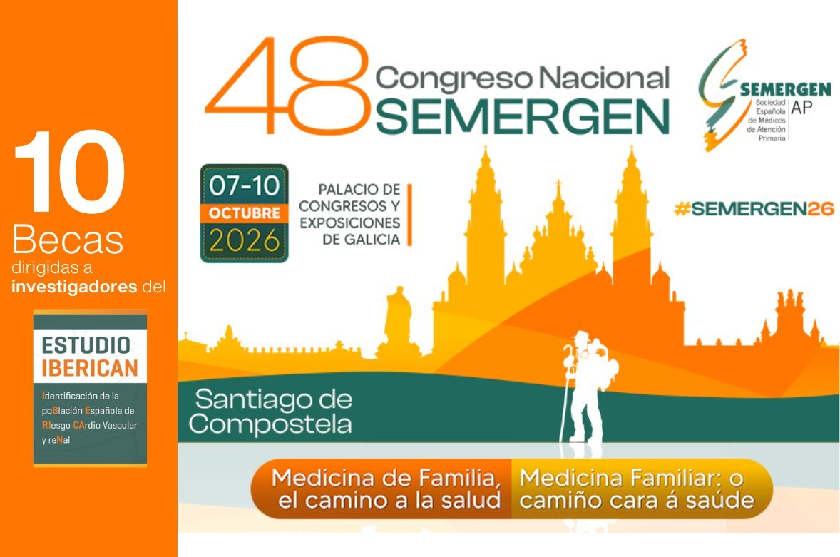 SEMERGENap's tweet photo. #SEMERGEN26📣10 #BECAS #IBERICAN para el 48º Congreso Nacional de SEMERGEN en Santiago de Compostela.
🔸Solicítala antes del 6 de septiembre de 2026.
https://t.co/fGYV6DyF8I https://t.co/VJPQESPTB0