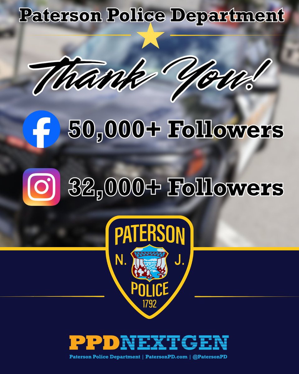 PatersonPD's tweet photo. Today, the PPD reached an incredible milestone: over 50,000 followers on Facebook and more than 32,000 on Instagram.

Thank you to everyone who follows, shares information, and engages with our posts. Your support helps us keep our community informed and connected.

#PPDNextGen https://t.co/9ot9ufeRAo