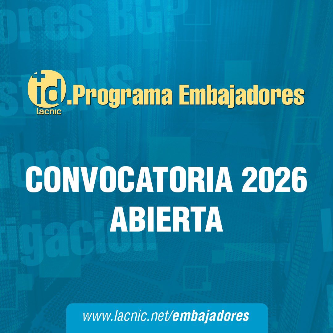 lacnic's tweet photo. La convocatoria 2026 se encuentra abierta hasta el 5 de junio. Si trabajas en temas vinculados al despliegue de servidores #DNS, plataformas de medición, colectores #BGP, #IPv6, entre otros, infórmate aquí sobre cómo postularte https://t.co/os6TtuK77s https://t.co/2vHQJtaCi8