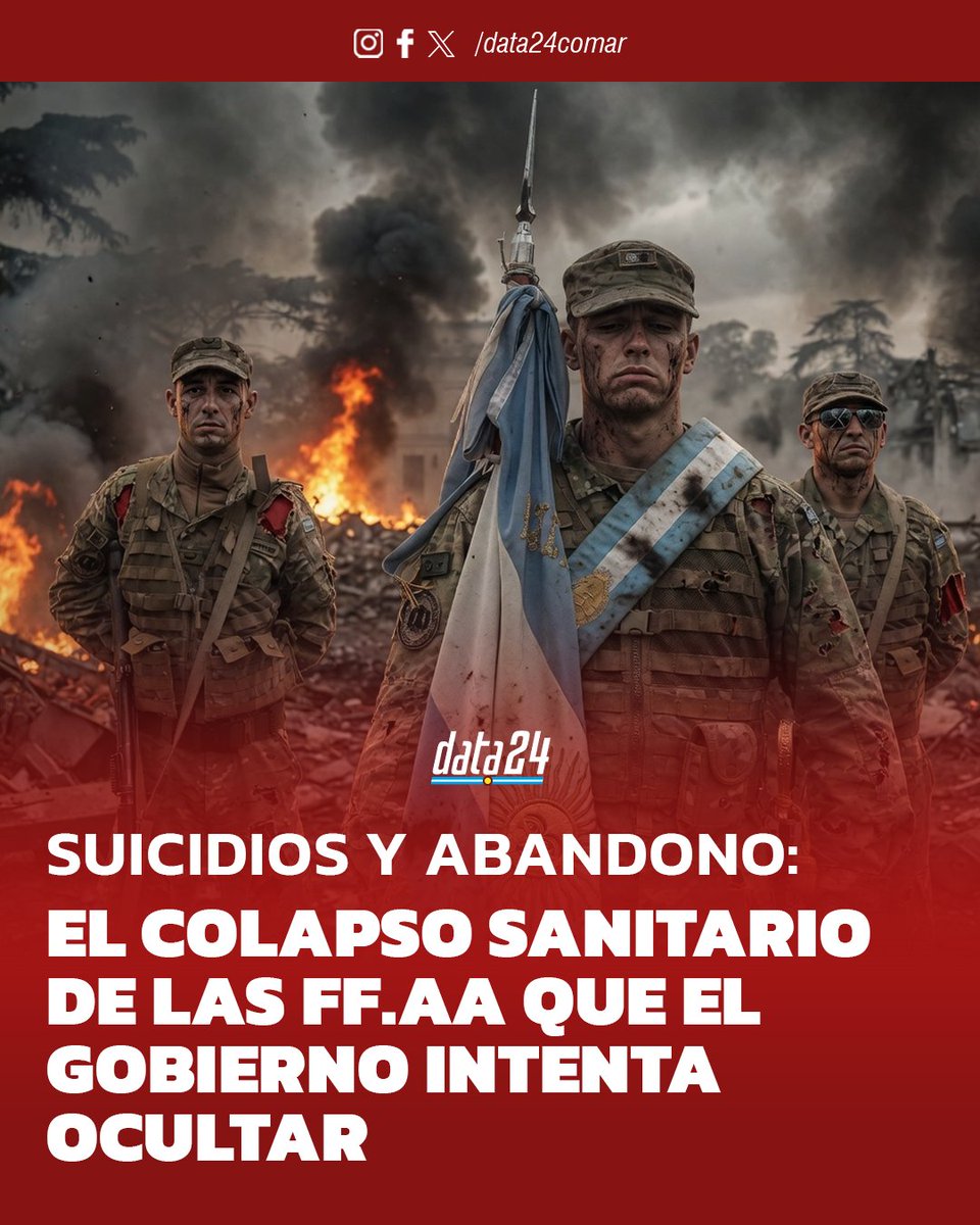 Data24comar's tweet photo. 🔴  Entre el abandono y el suicidio: el colapso sanitario de las Fuerzas que el Gobierno intenta ocultar

Mientras Javier Milei y el Ministerio de Defensa priorizan la compra de aviones caza F-16, una ola de suicidios y muertes de miembros de las Fuerzas por falta de cobertura médica desnudó el vaciamiento de la obra social militar. Nombres, apellidos y las pruebas de un sistema que hoy trata a los uniformados como material de descarte.