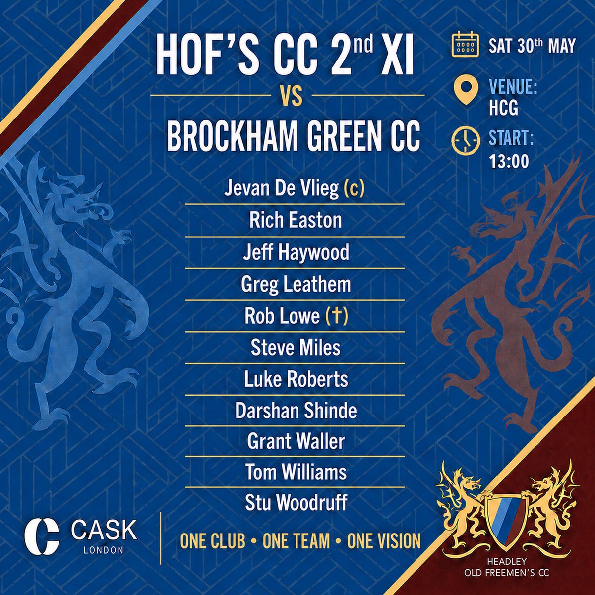 HOFCricketClub's tweet photo. 🐉🏏TEAM ANNOUNCEMENT!!🏏🐉

Our two sides for Saturday 30th are: 

1st XI away to Epic CC &amp; 2nd XI @HCG vs Brockham Green 🐉🏏

All welcome come to support the teams!! https://t.co/YXPyL2xifU