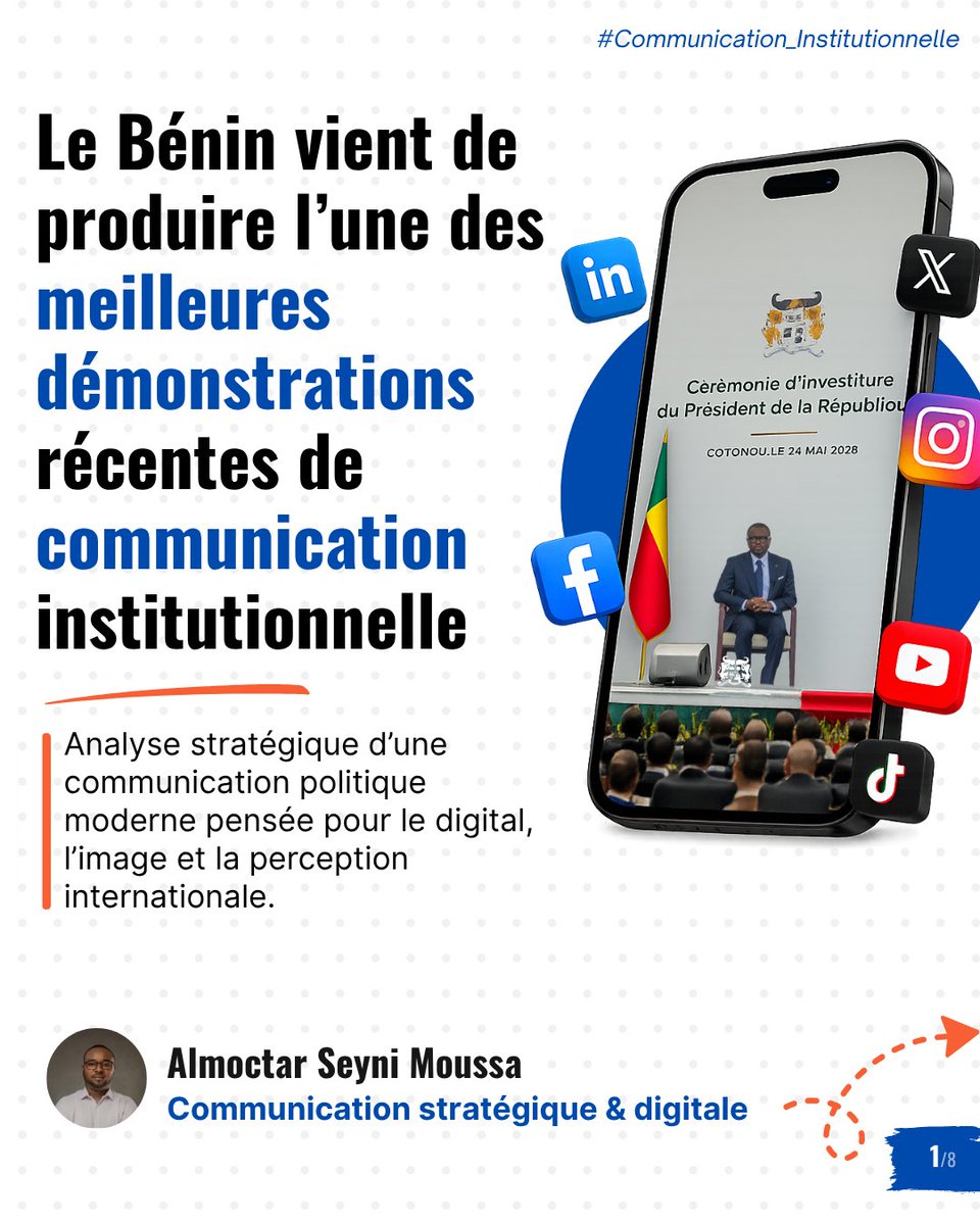 seynim6's tweet photo. 1/9 Le #Bénin 🇧🇯 vient probablement de produire l’une des démonstrations de communication institutionnelle qu’on ait vues récemment en Afrique francophone.
 
J’ai analysé la stratégie mise en place autour de cette investiture.

@StevyWallace @Olsen_Prince @BeninBouge  

suite👇 https://t.co/FKRenn3EKR