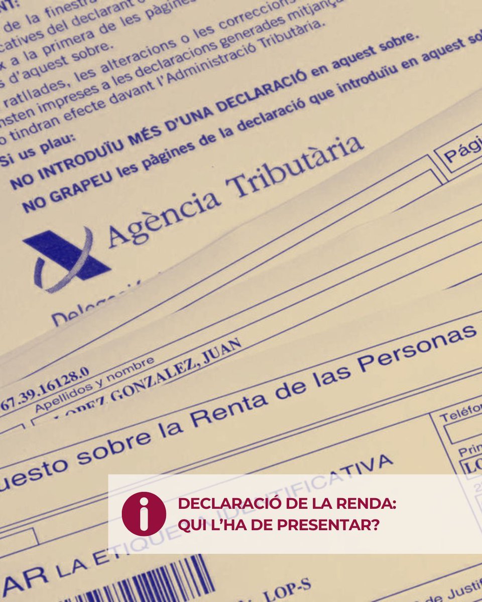 DeCaraAssessors's tweet photo. ✔️ Autònoms
✔️ Treballadors per compte d’altri → si superen determinats ingressos, especialment amb + d’1 pagador
✔️ Pensionistes → segons import i el nº de pagadors
✔️ Persones amb altres ingressos → (lloguers, activitats econòmiques...)

📞 938902552⠀

#GestoriaVilafranca https://t.co/9twPrrsUrR