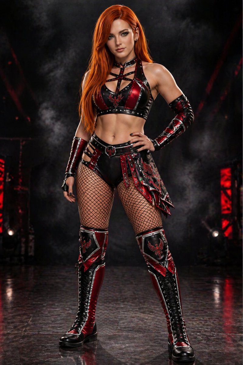HentaiQueenLexi's tweet photo. Alexis Adams walking in with that full WWF/WWE/RXPW superstar aura 🔥 This render feels like a true main-event arrival: fierce red hair, black-and-red gear, phoenix energy, and the kind of stare that says the division already belongs to her. #AlexisAdams #AlexiCosplays #RXPW #WWE https://t.co/uSo1vyWlRG