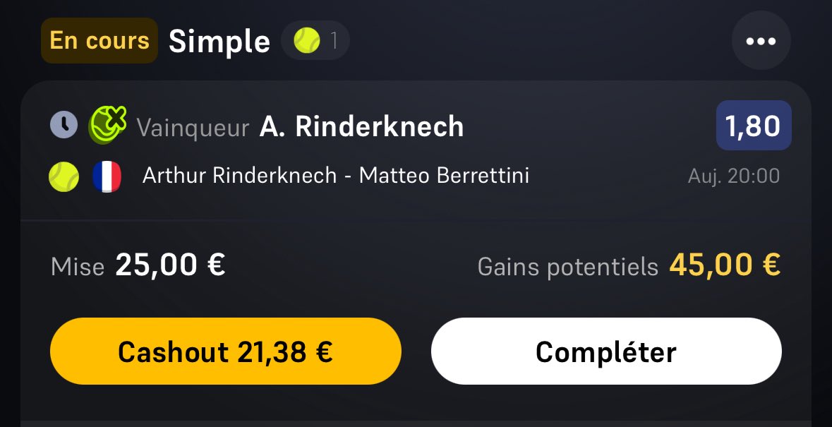 la__kiffance's tweet photo. #RolandGarros 🇫🇷 

🇫🇷Rinderknech @ 1.80 (2.5%)

LIKE SI TU SUIS! ❤️

#TeamParieurs https://t.co/j52wf3OXD4