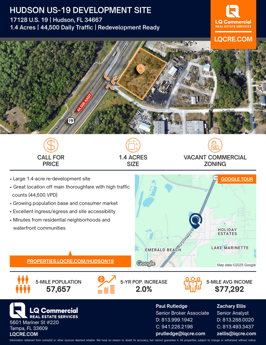 ExtendedReachUS's tweet photo. 🚧 Redevelopment Ready!
17128 US-19, Hudson, FL | 1.4 AC | 44.5K cars/day 🚗
Prime site w/ unbeatable visibility!
📞 Paul: 941.228.2198 | Zach: 813.493.3437
#CRE #FloridaLand #HudsonFL https://t.co/zivfdCt8QL